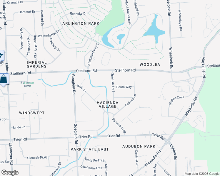 map of restaurants, bars, coffee shops, grocery stores, and more near 4135 Spanish Trail in Fort Wayne