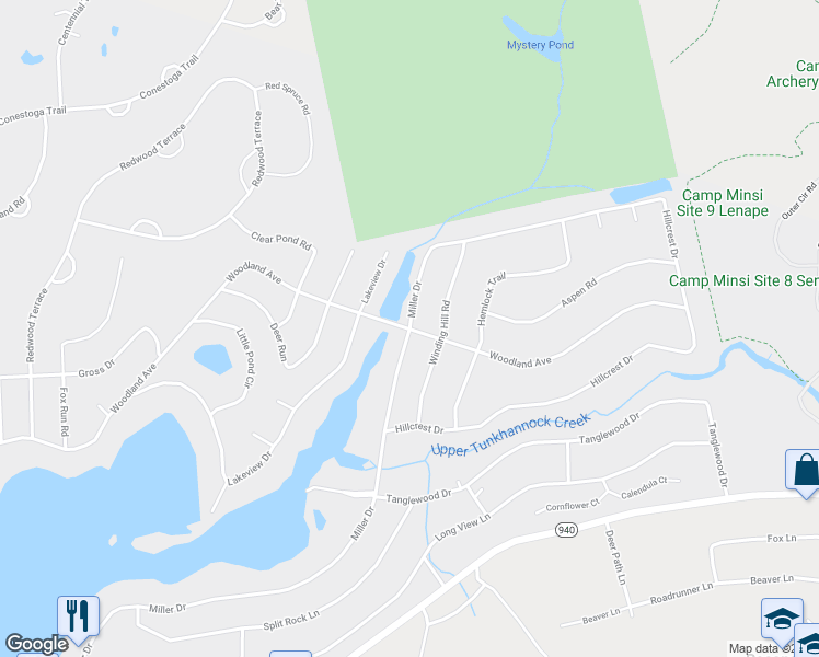 map of restaurants, bars, coffee shops, grocery stores, and more near 200 Miller Drive in Pocono Pines