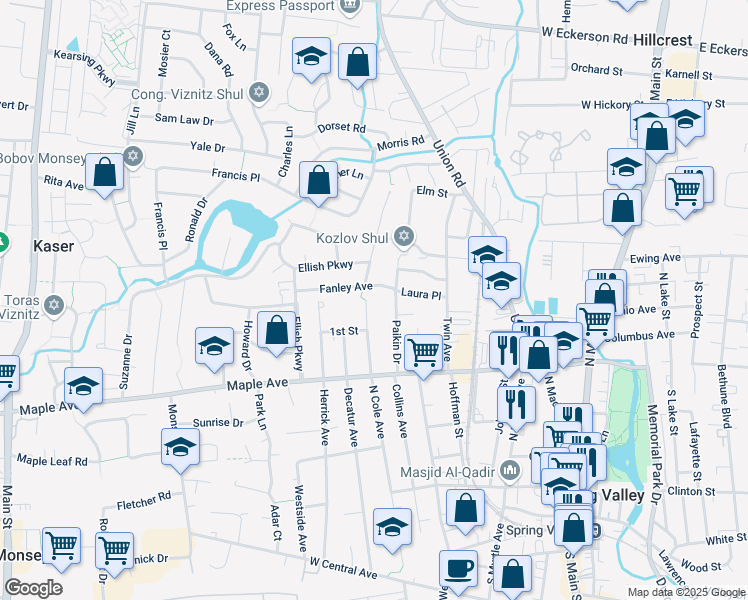 map of restaurants, bars, coffee shops, grocery stores, and more near 114 North Cole Avenue in Spring Valley