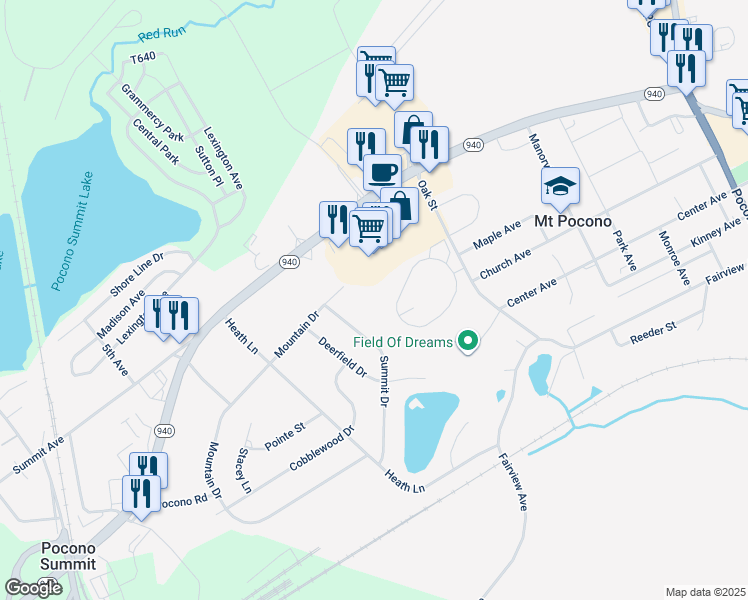 map of restaurants, bars, coffee shops, grocery stores, and more near 146 Foxfire Drive in Mount Pocono