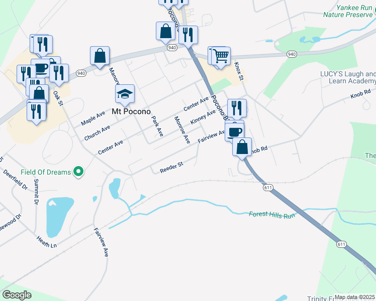 map of restaurants, bars, coffee shops, grocery stores, and more near 41 Fairview Avenue in Mount Pocono