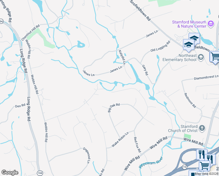 map of restaurants, bars, coffee shops, grocery stores, and more near 319 Red Fox Road in Stamford