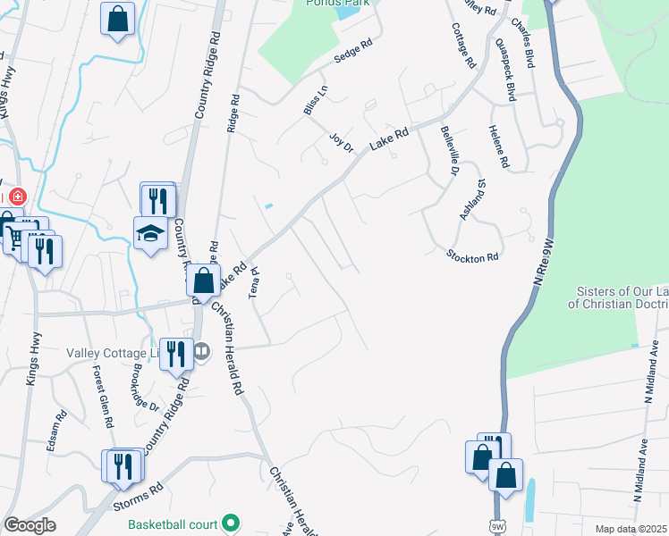 map of restaurants, bars, coffee shops, grocery stores, and more near 14 Louis Avenue in Valley Cottage