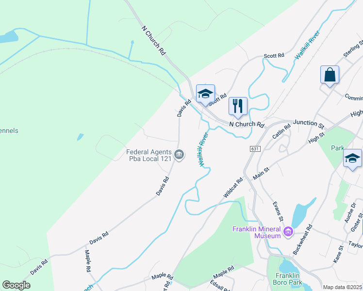 map of restaurants, bars, coffee shops, grocery stores, and more near 67 Davis Road in Franklin