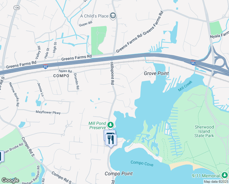 map of restaurants, bars, coffee shops, grocery stores, and more near 154 Hillspoint Road in Westport