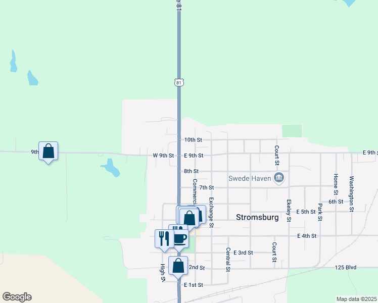 map of restaurants, bars, coffee shops, grocery stores, and more near 111 East 9th Street in Stromsburg