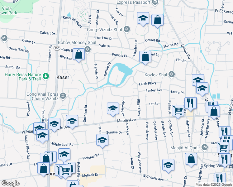 map of restaurants, bars, coffee shops, grocery stores, and more near 5 Elaine Place in Spring Valley
