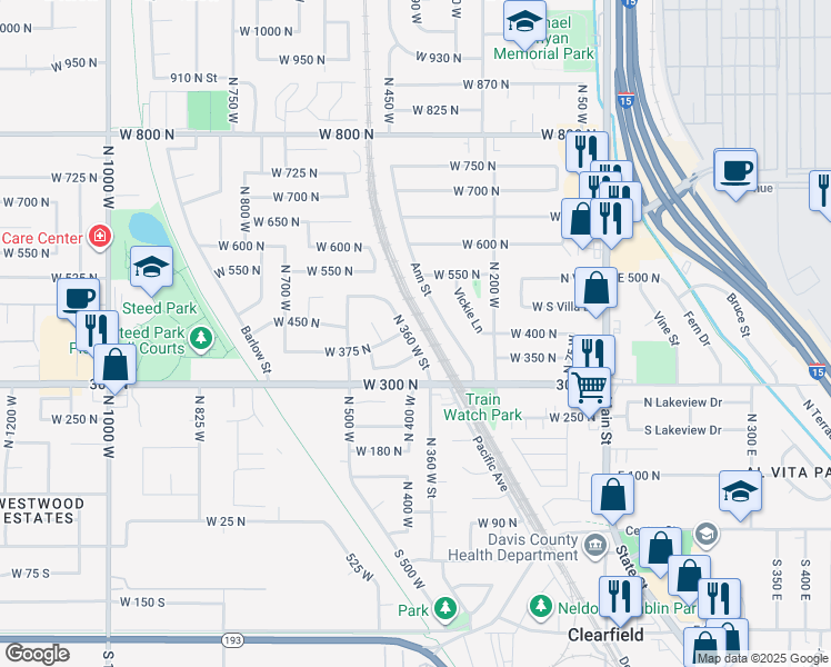 map of restaurants, bars, coffee shops, grocery stores, and more near 369 North Kersh Drive West in Clearfield