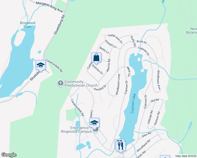 map of restaurants, bars, coffee shops, grocery stores, and more near 68 Marcia Road in Ringwood