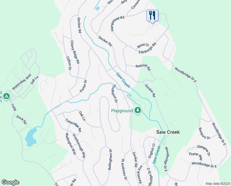 map of restaurants, bars, coffee shops, grocery stores, and more near Southport Drive in Bushkill