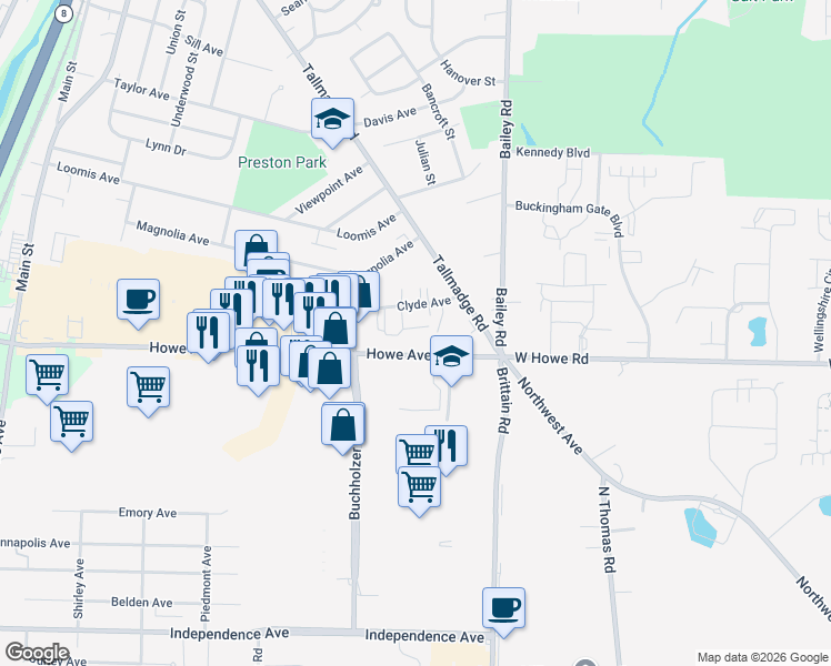 map of restaurants, bars, coffee shops, grocery stores, and more near 1020 Seibel Drive in Cuyahoga Falls