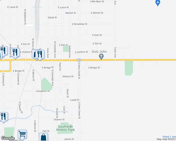 map of restaurants, bars, coffee shops, grocery stores, and more near 207 Birmingham Avenue in Streator