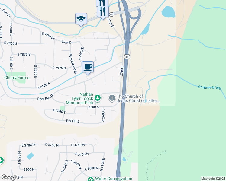 map of restaurants, bars, coffee shops, grocery stores, and more near 2616 8150 South in South Weber