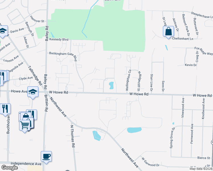 map of restaurants, bars, coffee shops, grocery stores, and more near 1207 Hunters Lake Drive West in Cuyahoga Falls