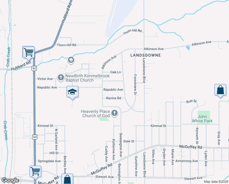map of restaurants, bars, coffee shops, grocery stores, and more near 1535 Republic Avenue in Youngstown