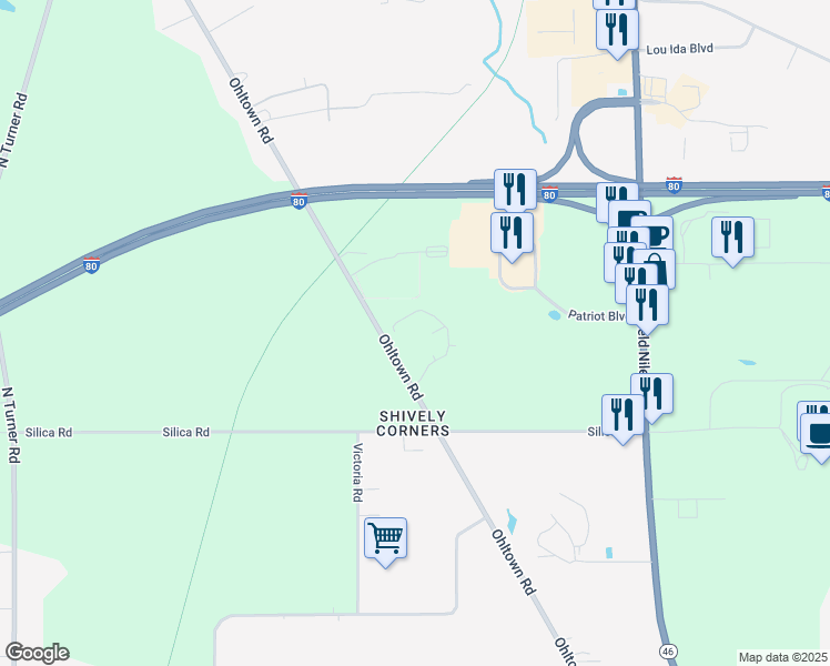 map of restaurants, bars, coffee shops, grocery stores, and more near 755 Ohltown Road in Youngstown