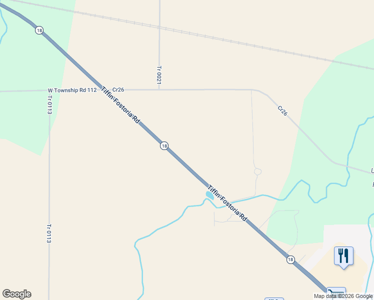 map of restaurants, bars, coffee shops, grocery stores, and more near 3343 Ohio 18 in Tiffin