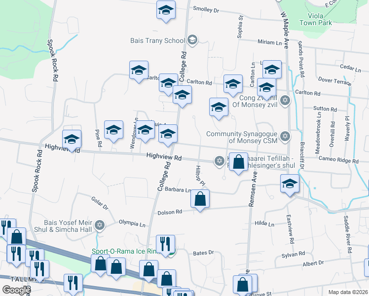 map of restaurants, bars, coffee shops, grocery stores, and more near 49 Mountain Avenue in Monsey