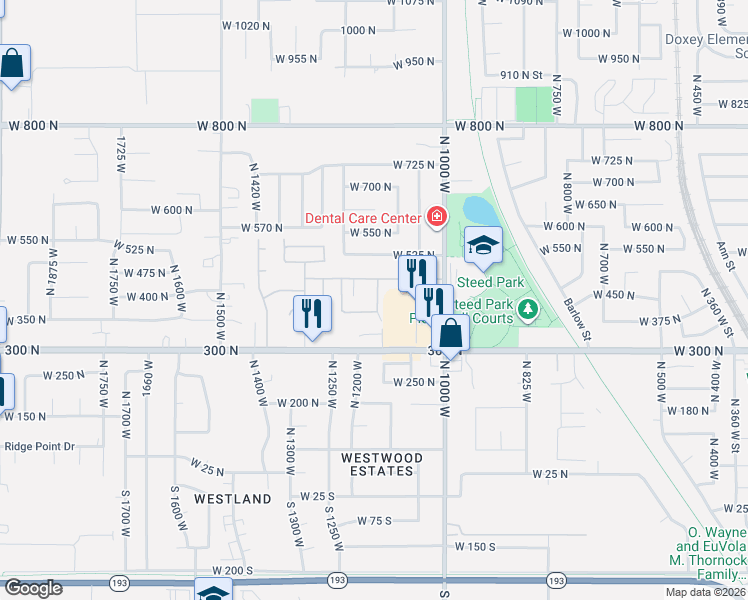 map of restaurants, bars, coffee shops, grocery stores, and more near 417 North 1200 West in Clearfield