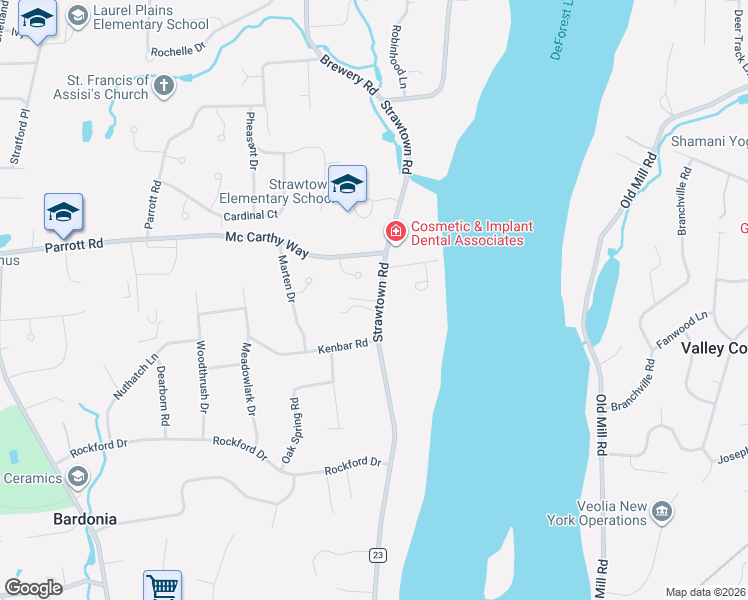 map of restaurants, bars, coffee shops, grocery stores, and more near 369A Strawtown Road in West Nyack