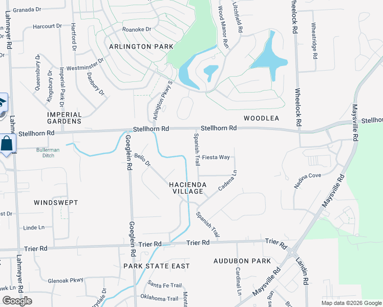map of restaurants, bars, coffee shops, grocery stores, and more near 4135 Spanish Trail in Fort Wayne