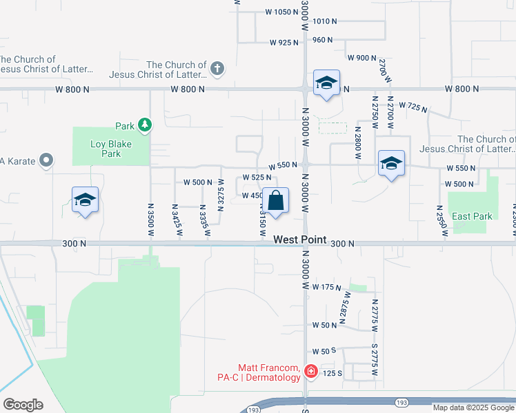 map of restaurants, bars, coffee shops, grocery stores, and more near 421 North 3150 West in Clearfield