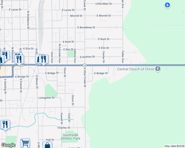 map of restaurants, bars, coffee shops, grocery stores, and more near 207 Birmingham Avenue in Streator