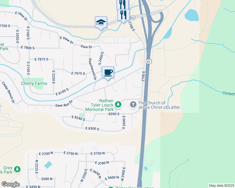 map of restaurants, bars, coffee shops, grocery stores, and more near 8065 South 2525 East in South Weber