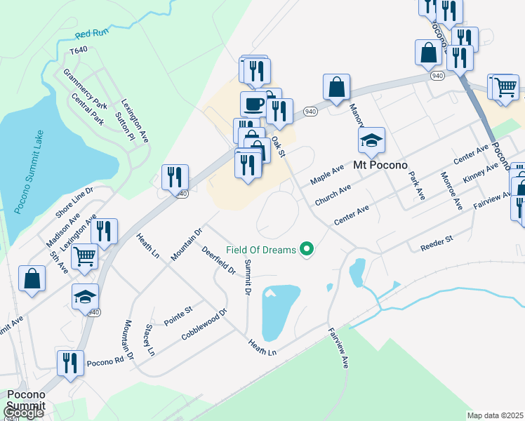 map of restaurants, bars, coffee shops, grocery stores, and more near 234 Foxfire Drive in Mount Pocono