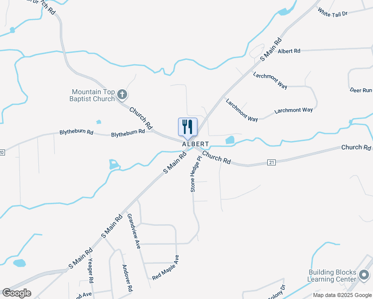 map of restaurants, bars, coffee shops, grocery stores, and more near 619 South Main Road in Mountain Top