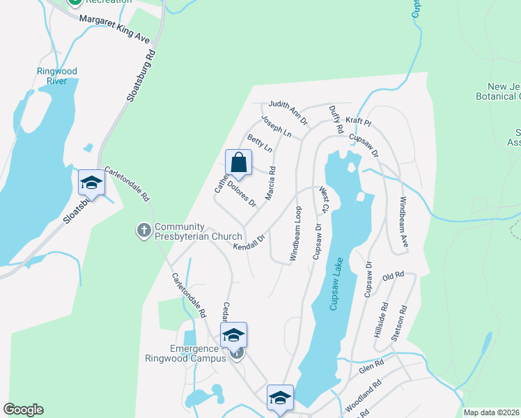 map of restaurants, bars, coffee shops, grocery stores, and more near 93 Kendall Drive in Ringwood
