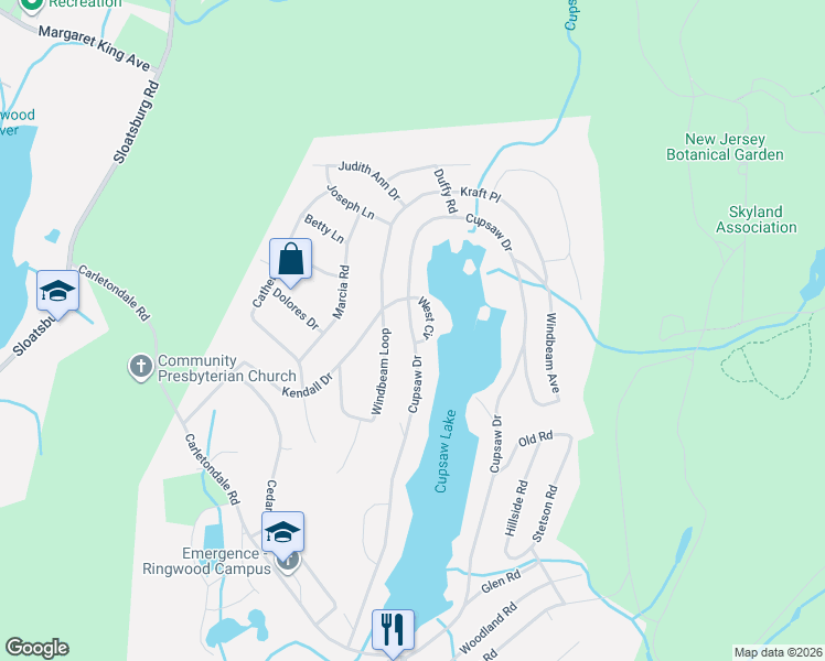 map of restaurants, bars, coffee shops, grocery stores, and more near 295 Cupsaw Drive in Ringwood