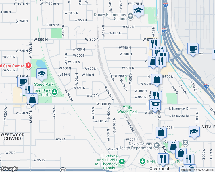 map of restaurants, bars, coffee shops, grocery stores, and more near 369 North Kersh Drive West in Clearfield