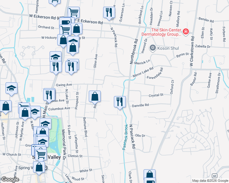 map of restaurants, bars, coffee shops, grocery stores, and more near 22 Christa Lynn Drive in Spring Valley
