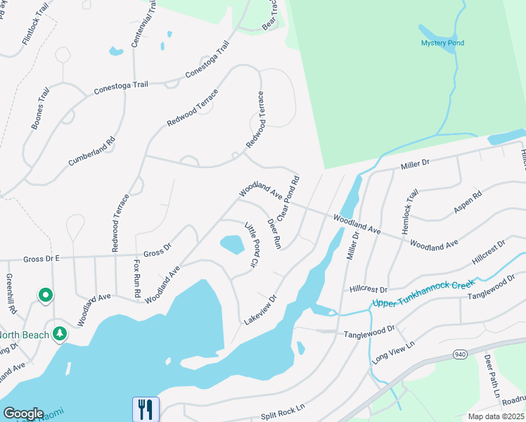 map of restaurants, bars, coffee shops, grocery stores, and more near 1124 Deer Run in Pocono Pines