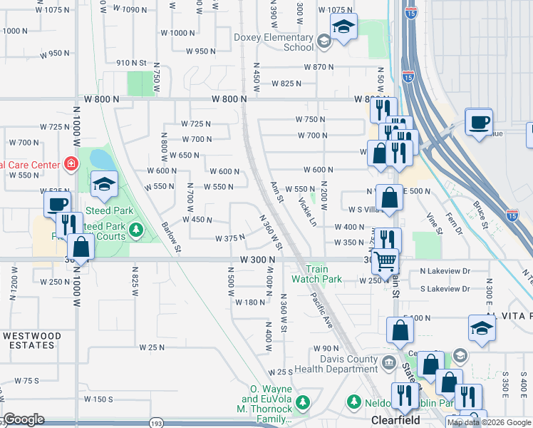 map of restaurants, bars, coffee shops, grocery stores, and more near 369 North Kersh Drive West in Clearfield