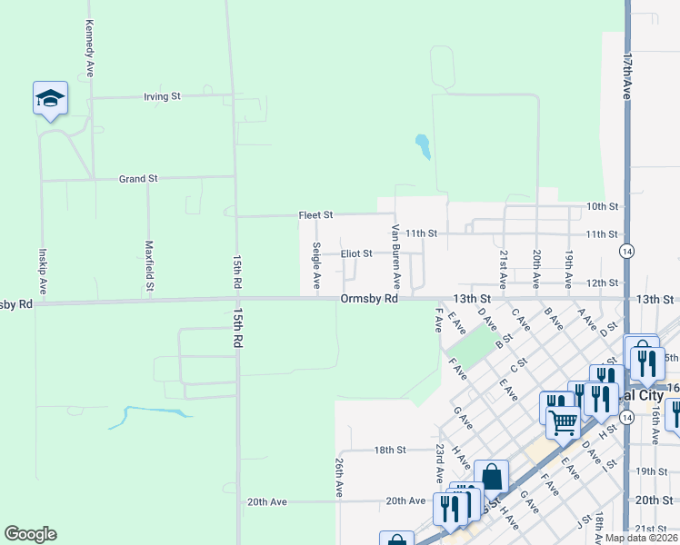 map of restaurants, bars, coffee shops, grocery stores, and more near 2515-2523 13th Street in Central City