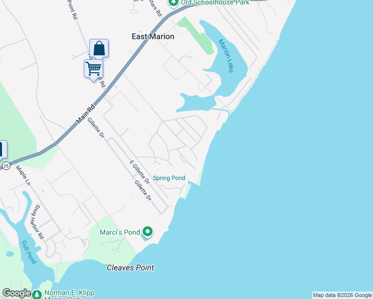 map of restaurants, bars, coffee shops, grocery stores, and more near 2055 Old Orchard Road in East Marion