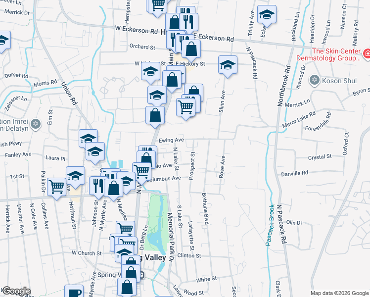 map of restaurants, bars, coffee shops, grocery stores, and more near 210 North Main Street in Spring Valley