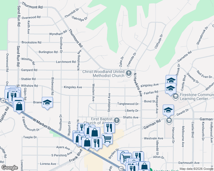 map of restaurants, bars, coffee shops, grocery stores, and more near 1811 Stabler Road in Akron