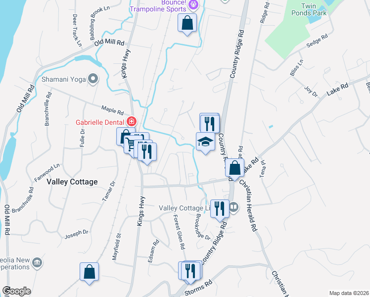 map of restaurants, bars, coffee shops, grocery stores, and more near 5 Church Lane in Valley Cottage