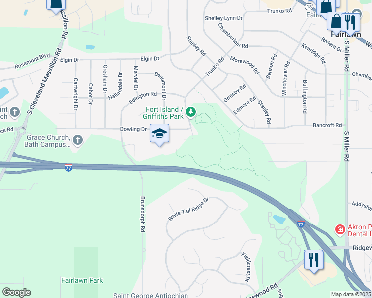 map of restaurants, bars, coffee shops, grocery stores, and more near 496 Trunko Road in Fairlawn