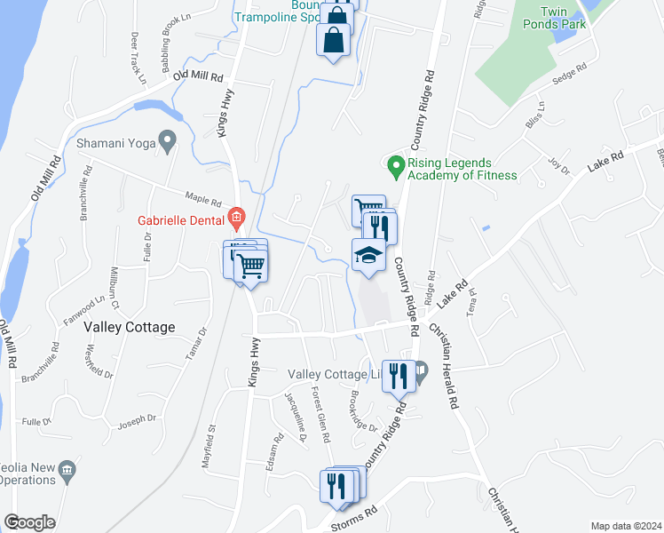 map of restaurants, bars, coffee shops, grocery stores, and more near 5 Church Lane in Valley Cottage