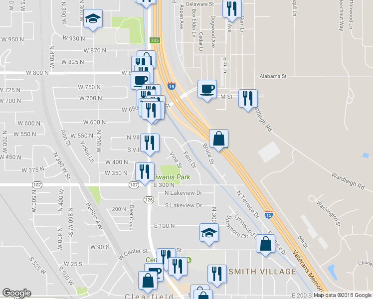 map of restaurants, bars, coffee shops, grocery stores, and more near 446 Fern Drive in Clearfield