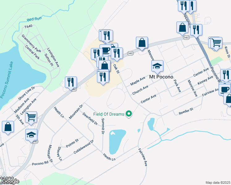 map of restaurants, bars, coffee shops, grocery stores, and more near 115 Foxfire Drive in Mount Pocono