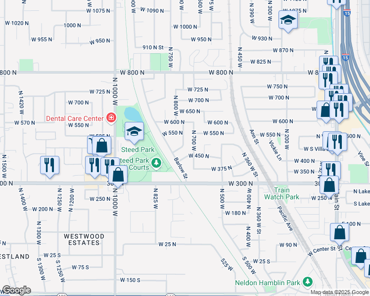 map of restaurants, bars, coffee shops, grocery stores, and more near 481 North 725 West in Clearfield