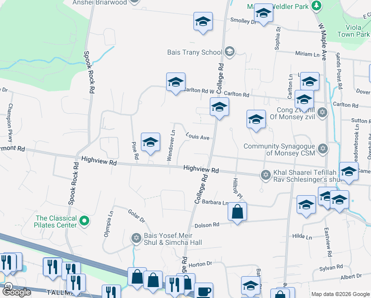 map of restaurants, bars, coffee shops, grocery stores, and more near 7 Louis Avenue in Monsey