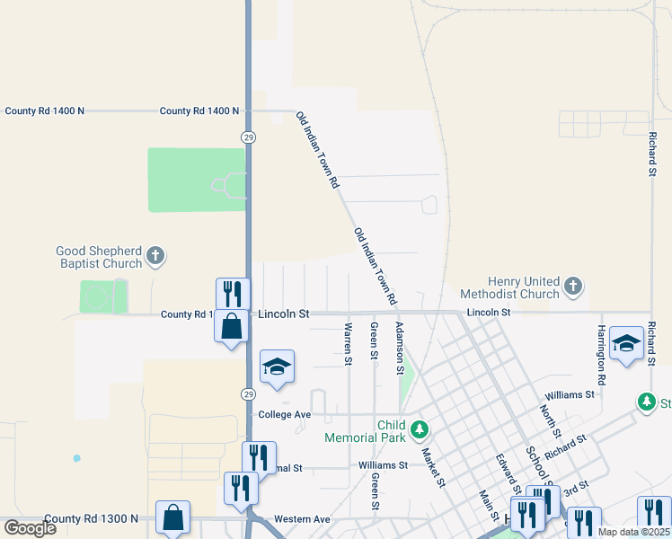 map of restaurants, bars, coffee shops, grocery stores, and more near 1198 Impala Dr in Henry