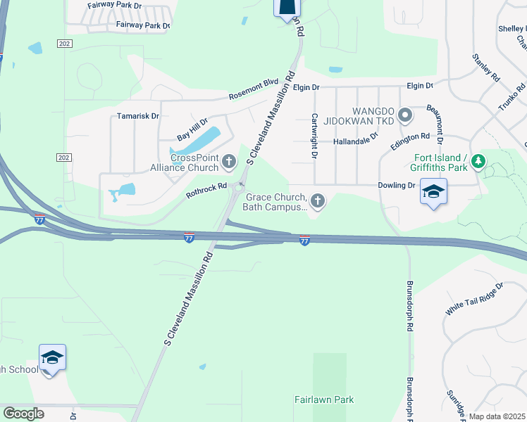 map of restaurants, bars, coffee shops, grocery stores, and more near 575 North Cleveland Massillon Road in Akron