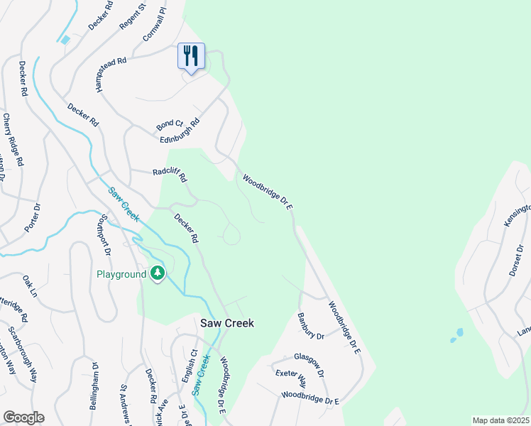 map of restaurants, bars, coffee shops, grocery stores, and more near 141 Mansfield Court in Saw Creek